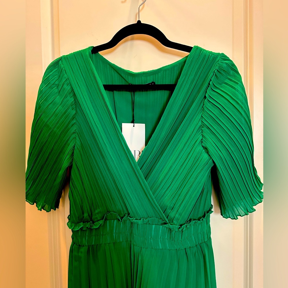 Zara Green Ruffle and Pleated Dress..Never worn
